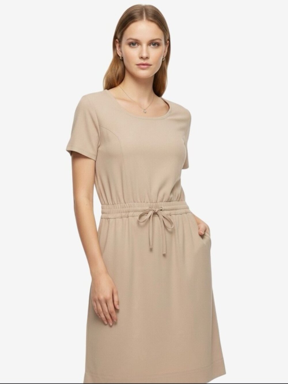 32 Degrees Cool Ladies' Soft Twill Drawstring Dress Beige Size L